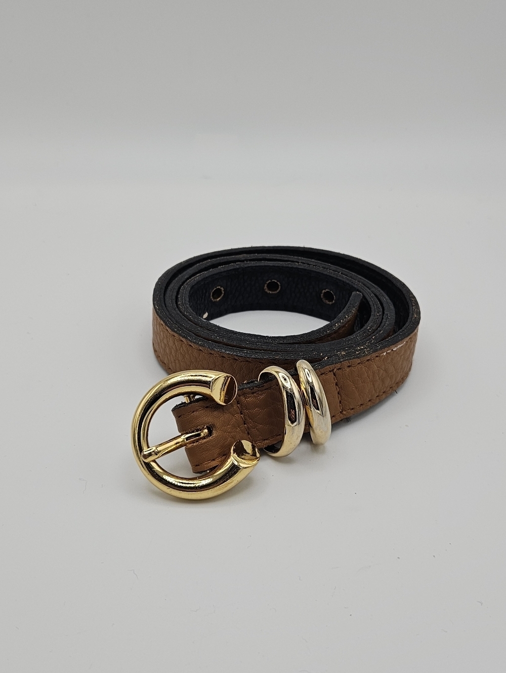 Kimberly Taylor Cami belt brown leather gold tone hardware
